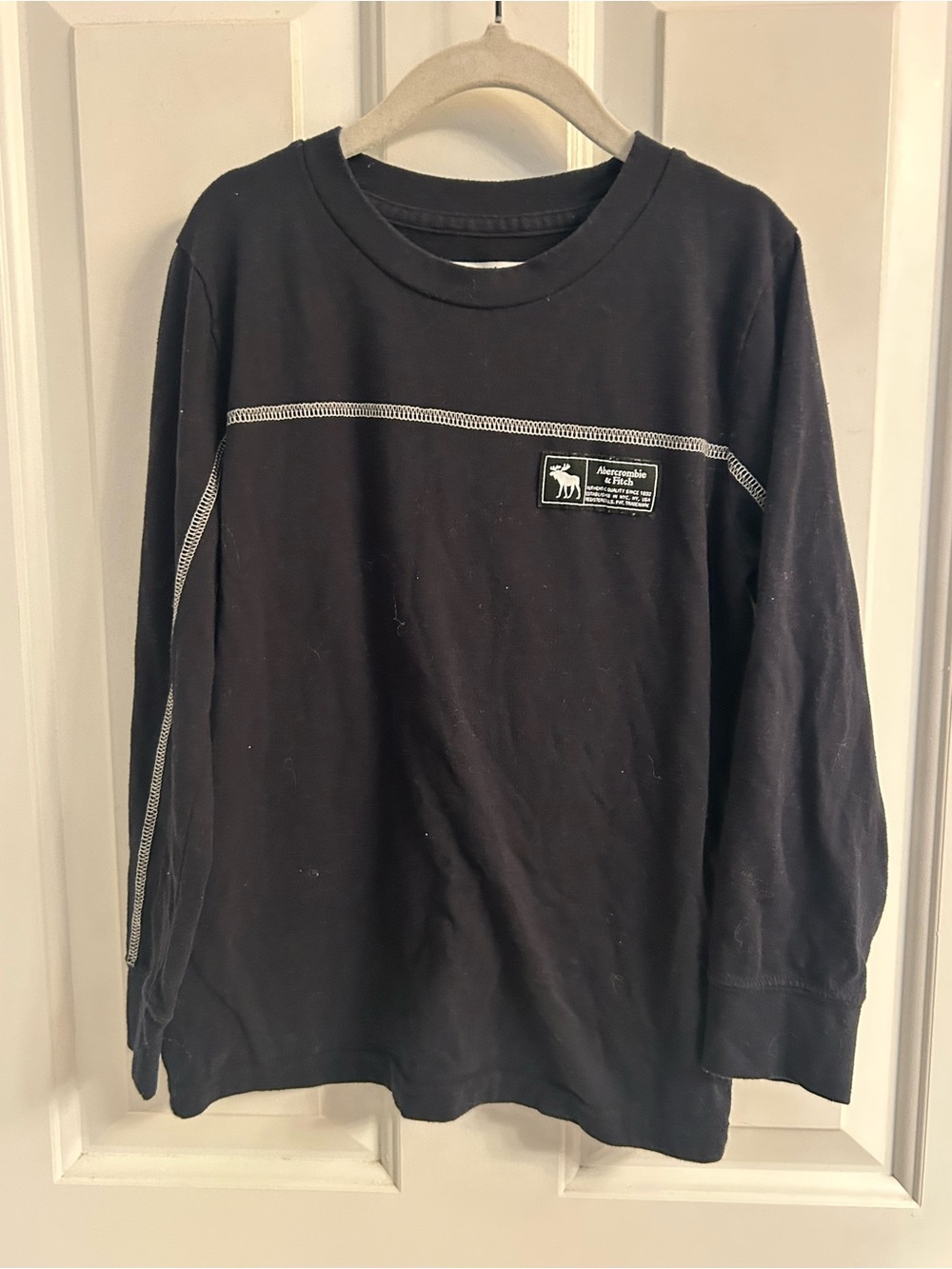 abercrombie kids Black Long-Sleeve Crewneck Tee with Contrast Stitching